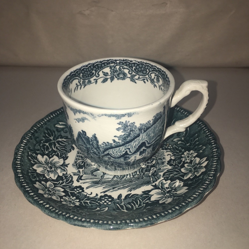 Royal Tudor Ware - Coaching Taverns‎  Blue (1828) Joke Demi Tas Cup & Saucer Set